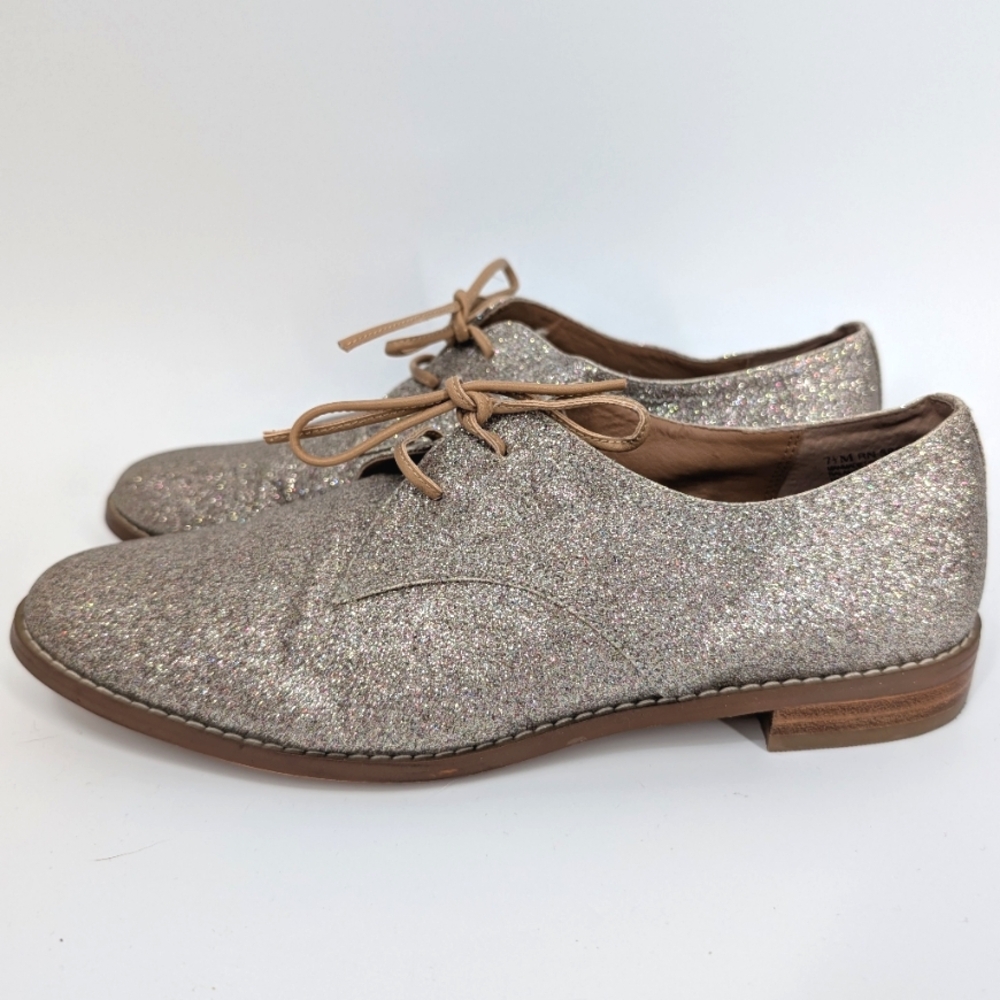 Halogen Nordstrom Preppy Gold Sparkly Glitter Lace-Up Oxford Loafers Shoes 7.5